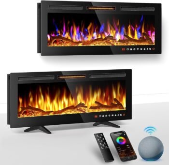 ALPACA 36'' Smart WiFi Electric Fireplace Recessed, Wall Mounted and Freestanding Linear Fireplace, Compatible with Alexa and Smart APP Control,13 Adjustable Flame Color and 5 Brightness, 750W/1500W