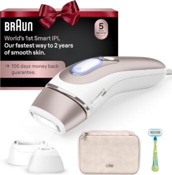Braun Smart IPL, Vogue’s Best Hair Removal Device, Skin i·Expert Pro 7: at Home Laser Hair Removal, Permanent Visible Hair Reduction, Gift, Free App, Vanity Case, Venus Razor, 4 Smart Heads, IPL7387