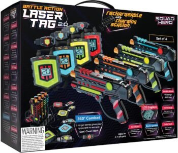 Squad Hero Rechargeable Laser Tag 360° Sensors + LCDs - Set of 4 - Easter Gift Ideas for Kids Teens and Adults Boys & Girls Family Fun - Cool Teenage Lazer Group Activity, Teen Gifts Ages 8+ Year Old