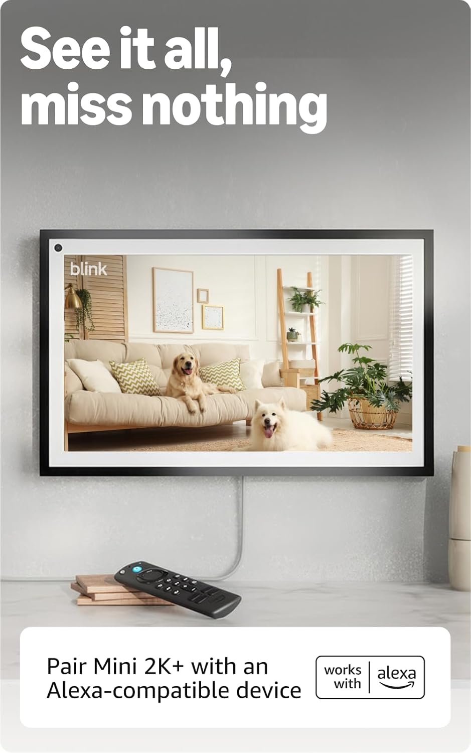 Blink Mini 2K+ (newest model) – Plug-in Home & Pet Security Camera with 2K video resolution, color night vision, enhanced audio, motion detection – 2 cameras (White)