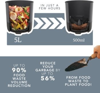 Food Cycler Eco 5 Award-Winning Kitchen Food Recycler | Indoor Composter Bin Alternative | Electric Countertop Food Disposer with Odorless 5L Indoor Food Waste Bin for Easy Waste Management