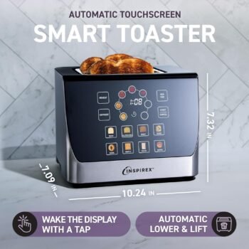 nspirex Touch Screen Display Smart Toaster, 2 Slice with 8 Bread Type and 7 Browning Modes, Automatic Lowering and Raising, Digital Countdown, Modern Style, Stainless Steel