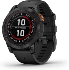 Garmin fēnix 7 PRO SOLAR, Premium Multisport GPS Smartwatch,Solar Charging, Advanced Training Features, Touchscreen and Buttons, Ultratough Design , Flash Lighte