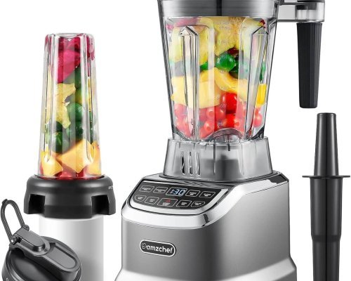 AMZCHEF Blender Smoothie Maker with Two Ways, 2000W Blenders for Kitchen with Smart Panel Control, 3 Speed Control & 4 Preset Settings, 1.8L Jug & 600ml Portable Bottle