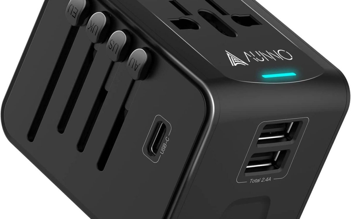 AUNNO Universal Travel Adapter, International Travel Plug Adapter with 1 USB C and 2 USB Ports, All in One Worldwide Plug Adaptor, UK to European Power Universal Plug Adaptor for EU USA Australia