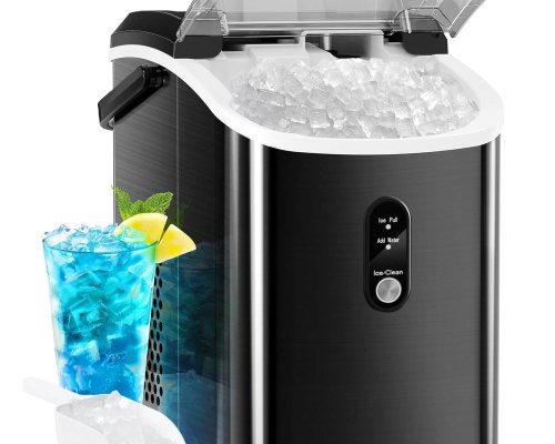 Antarctic Star Nugget Countertop Ice Maker with Soft Chewable Pellet Ice, 34Lbs/24H, Pebble Portable Ice Machine, Self-Cleaning, One Button Operation, for Kitchen, Bar Stainless Steel Black