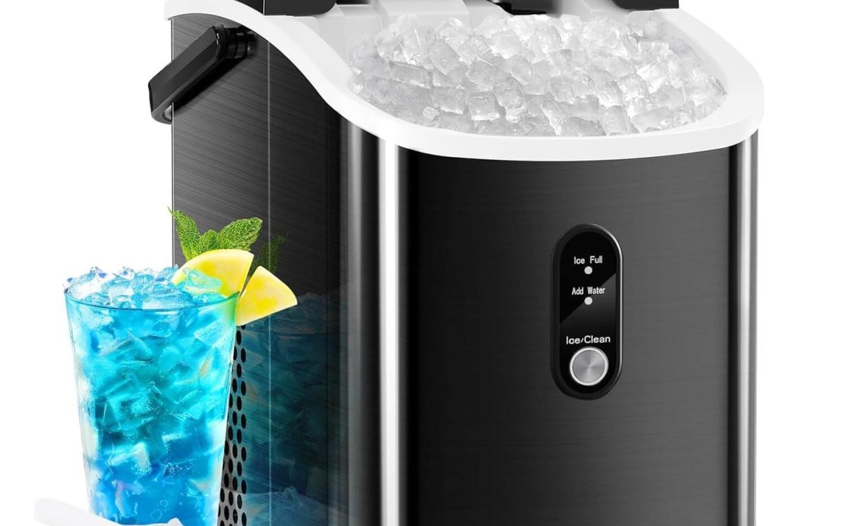 Antarctic Star Nugget Countertop Ice Maker with Soft Chewable Pellet Ice, 34Lbs/24H, Pebble Portable Ice Machine, Self-Cleaning, One Button Operation, for Kitchen, Bar Stainless Steel Black