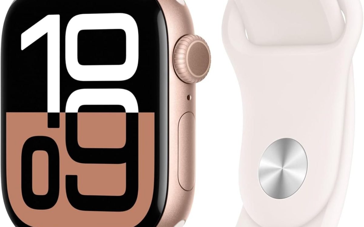 Apple Watch Series 10 [GPS 42mm case] Smartwatch with Rose Gold Aluminium Case with Light Blush Sport Band - S/M. Fitness Tracker, ECG App, Always-On Retina Display