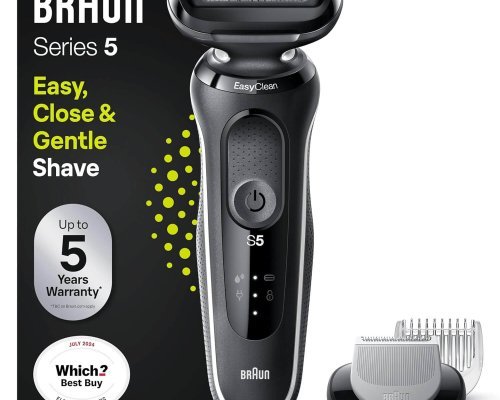 Braun Series 5 51-W1600s Electric Shaver for Men with EasyClick Body Groomer Attachment, EasyClean, Wet & Dry, Rechargeable, Cordless Foil Razor, White, Rated Which Best Buy