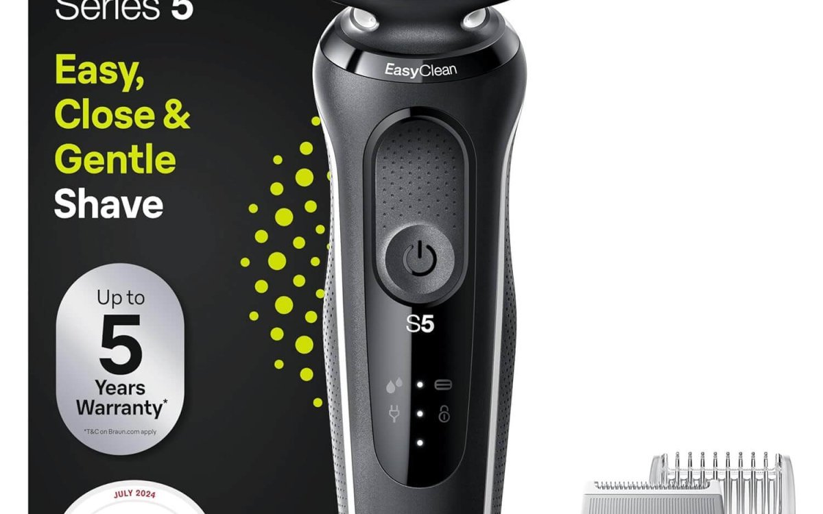 Braun Series 5 51-W1600s Electric Shaver for Men with EasyClick Body Groomer Attachment, EasyClean, Wet & Dry, Rechargeable, Cordless Foil Razor, White, Rated Which Best Buy
