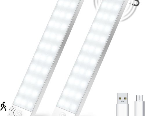 Cabinet Lighting LED with Motion Sensor Pack of 2 Cabinet Light Cabinet Light LED Strip Battery USB Rechargeable Under-Unit Light Kitchen for Wardrobe, Stairs, Trunk, RV