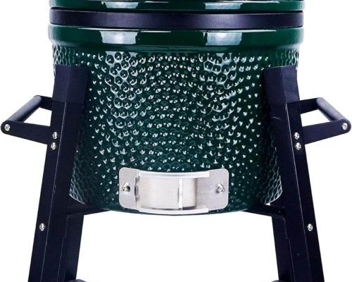 Ceramic Kamado Charcoal BBQ Grill and Smoker, Stainless Steel Grates -15" Ceramic with Tall Stand (GREEN)