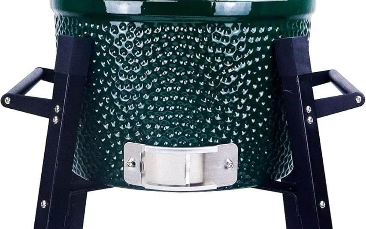 Ceramic Kamado Charcoal BBQ Grill and Smoker, Stainless Steel Grates -15" Ceramic with Tall Stand (GREEN)