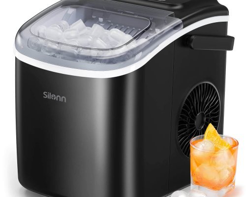 Countertop Ice Maker Machine, 9 Cubes Ready in 6 Mins, 12 KG in 24Hrs, Self-Cleaning Ice Machine with Ice Scoop and Basket, 2 Sizes of Bullet Ice for Home Kitchen Office Bar Party