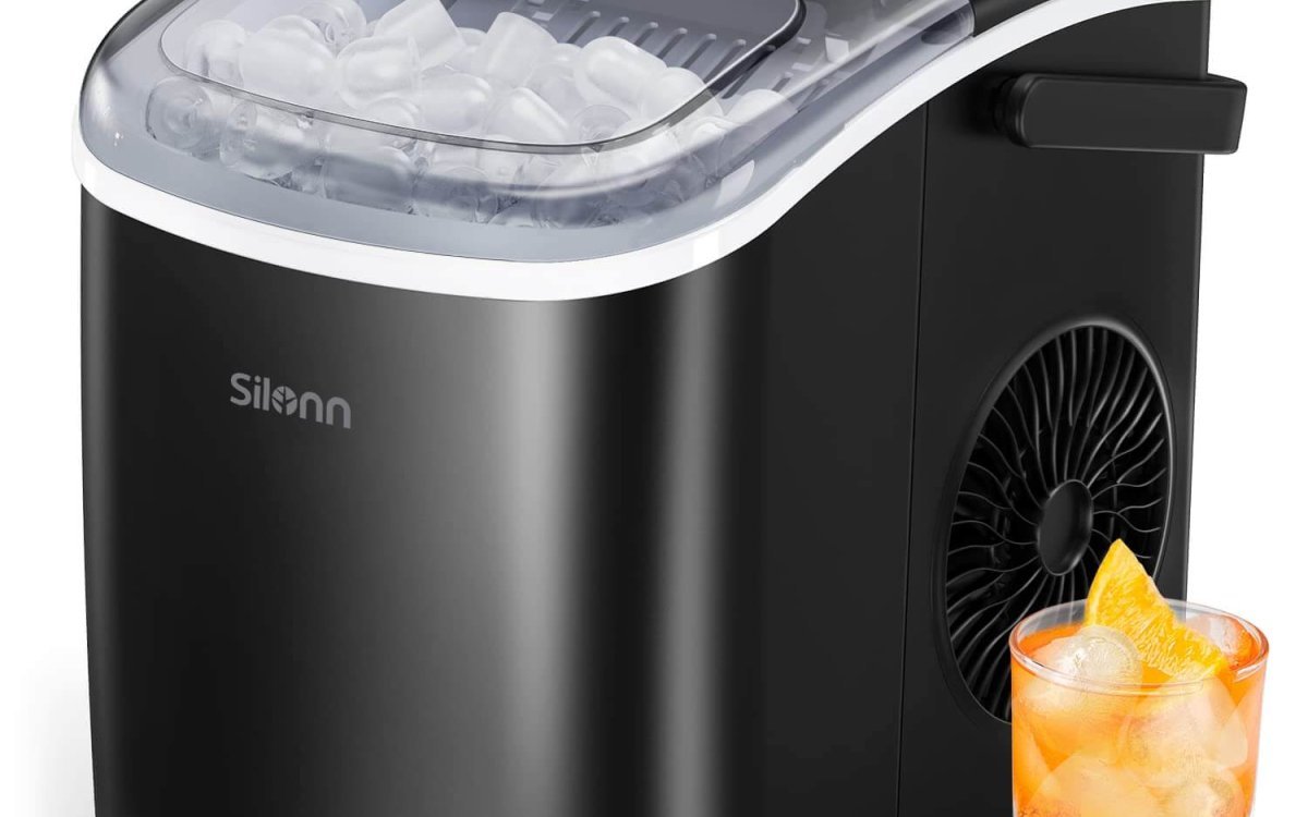 Countertop Ice Maker Machine, 9 Cubes Ready in 6 Mins, 12 KG in 24Hrs, Self-Cleaning Ice Machine with Ice Scoop and Basket, 2 Sizes of Bullet Ice for Home Kitchen Office Bar Party