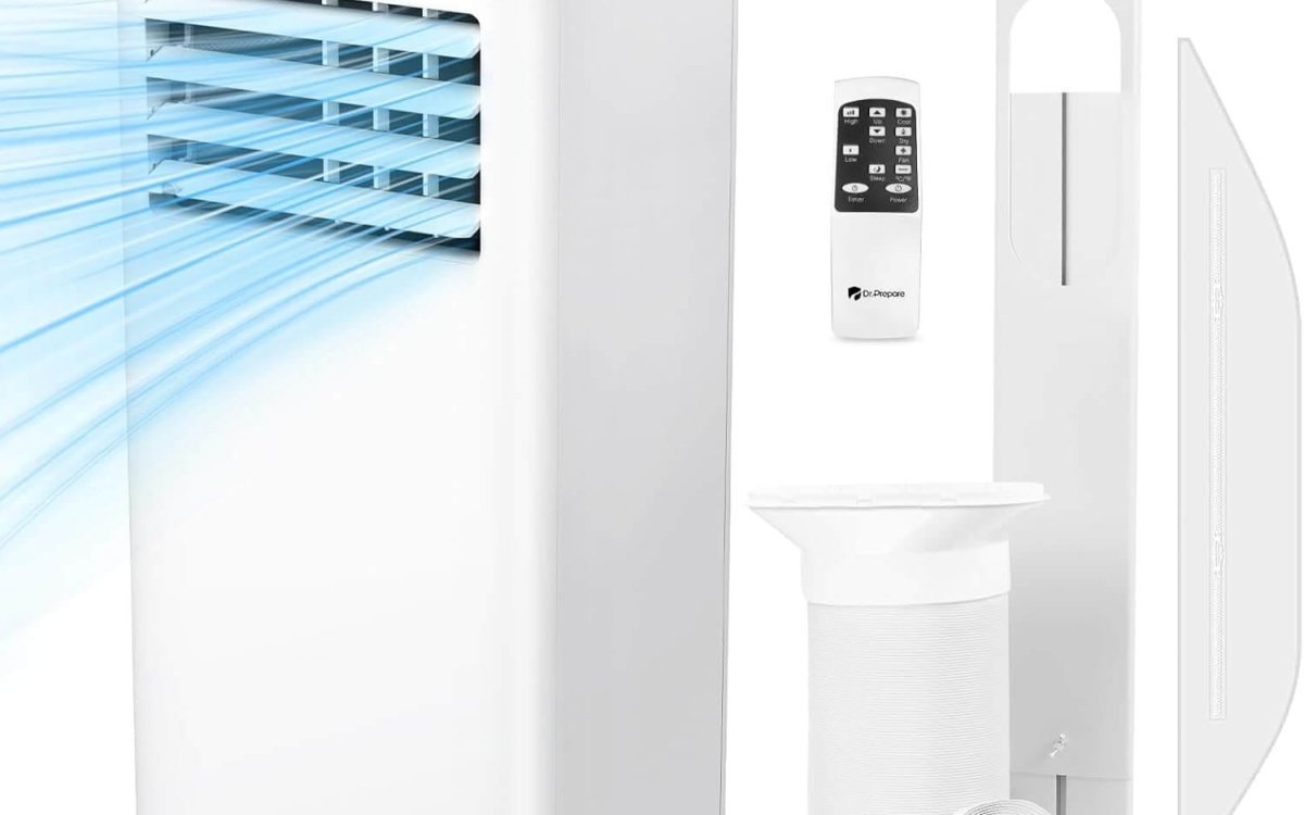 DR.PREPARE 9000 BTU Air Conditioning Unit, 4-in-1 Portable Air Conditioner with Remote Control, Dehumidifier, Cooling Fan with 2 Speeds, 24H Timer & Sleep Mode, Child Lock, Dual Window Venting Kit