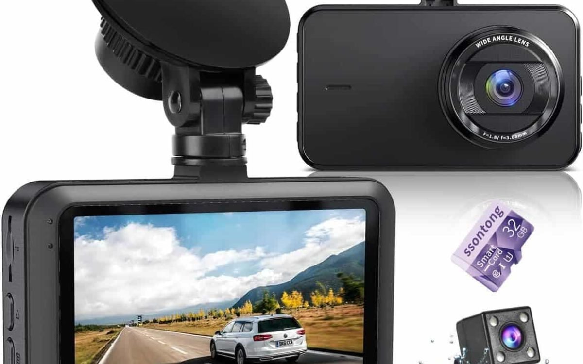 Dash Cam Front and Rear with Card FHD 1080P 3”IPS Screen Dual Camera Dash Cams DVR Car Driving Recorder