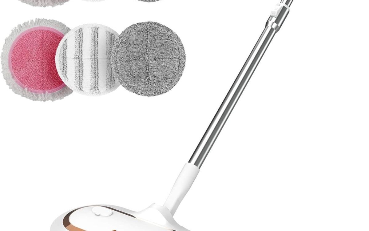 Electric Mop, AlfaBot S2 Cordless Spin Mop for Floor Cleaning, with LED Headlight and Sprayer/400ML Big Tank/60 Mins Runtime, Lightweight Floor Scrubber for Hardwood Tile Floors