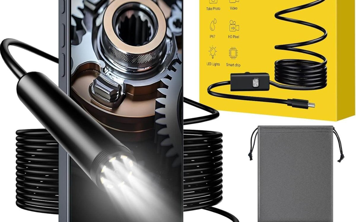 FORKODA Endoscope Inspection Camera - 1920 HD Flexible Rigid Snake Inspection Camera, 8 LED Lights Adjustable IP67 Waterproof Probe Drain Endoscope for Android and iOS(16.4 ft/ 5m)