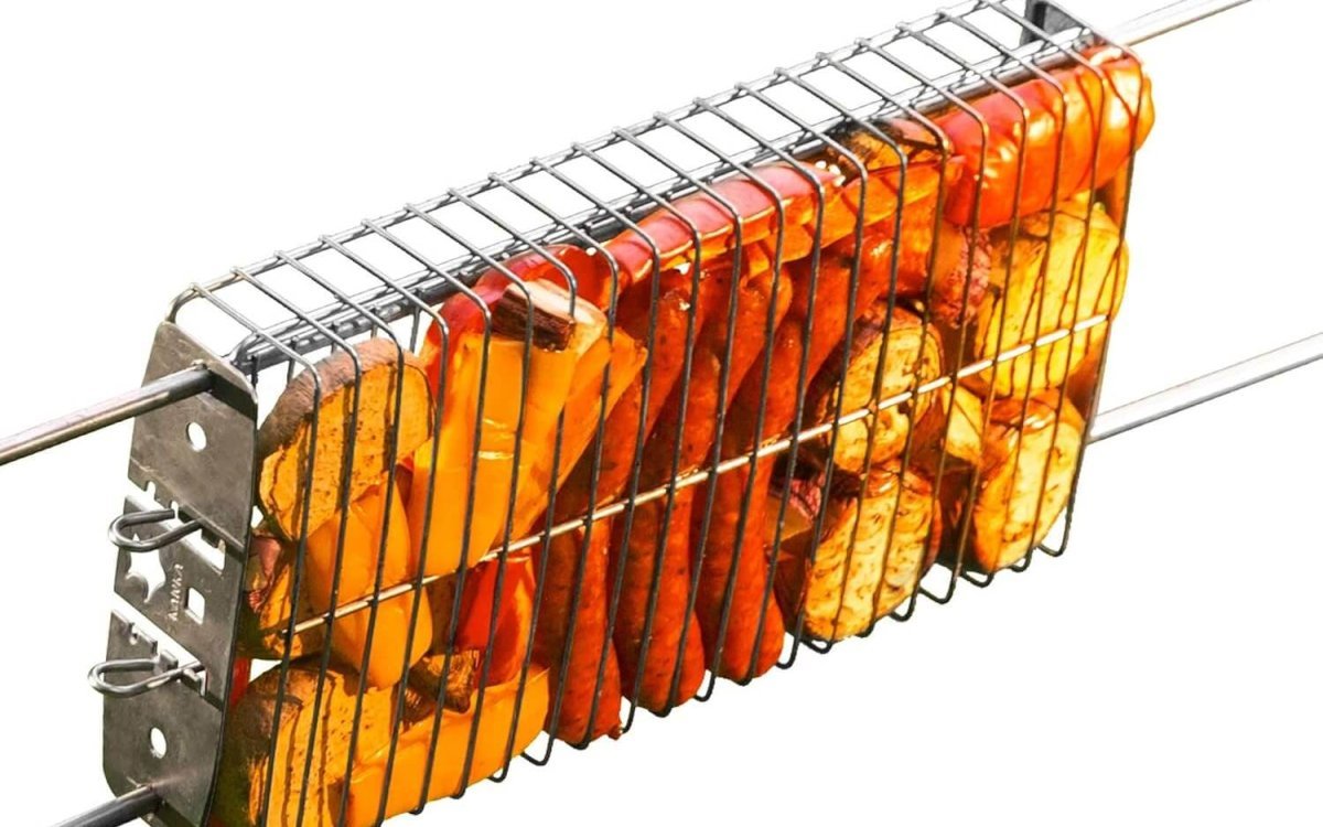 KANKA Grill 100% Stainless Steel Basket – Perfect BBQ Grill Basket for Meat, Fish, and Vegetables – Durable, Rust-Proof, Easy to Clean Grilling Basket for Outdoor Grills, Campfires, and More