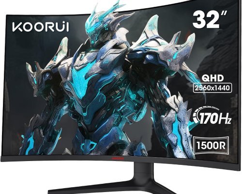 KOORUI 31.5 Inch Curved Gaming Monitor, QHD 1440P, 170Hz, VA 1500R Ultrawide Screen with Ultra-Thin, HDMI/DP, VESA Compatible, Tilt Adjustable, Eye Care