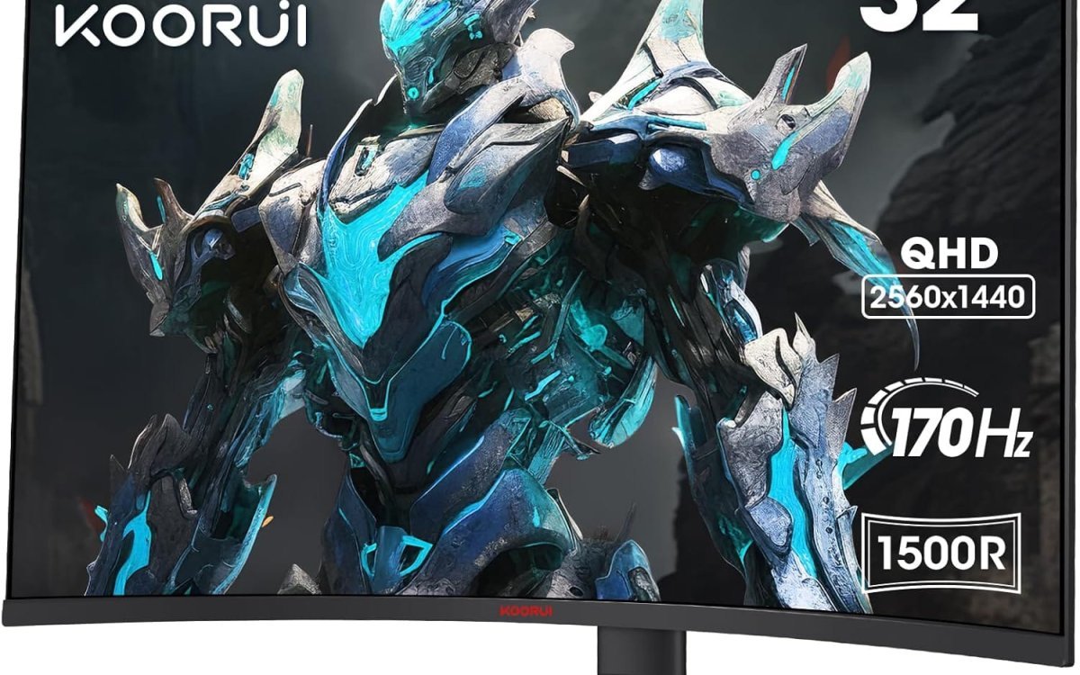 KOORUI 31.5 Inch Curved Gaming Monitor, QHD 1440P, 170Hz, VA 1500R Ultrawide Screen with Ultra-Thin, HDMI/DP, VESA Compatible, Tilt Adjustable, Eye Care