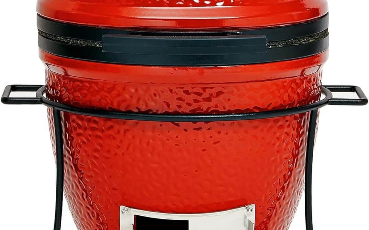 Kamado Joe Joe Jr 13.5-inch Portable Ceramic Charcoal Grill with Grill Stand, Stainless Steel Cooking Grate, Heat Deflectors and Ash Tool in Red, Model KJ13RH