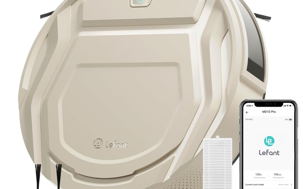 LEFANT M210P Robot Vacuum Cleaner, Super Slim Vacuum Cleaner Robot, 2200 Pa Suction Power, 120 Minutes Runtime, WLAN Optimised for Carpets, Pet Hair, Hard Floors, Robot Vacuum Cleaner with Charging