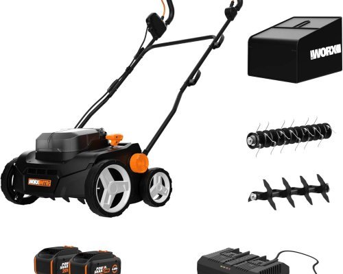 Worx Nitro 40V Cordless 14" Lawn Dethatcher w/ Brushless Motor, 2-in-1 Dethatcher and Scarifier Removes Deep Thatch, Dethatcher Cordless Tool to Improve Grass Health - 2 Batteries & Charger Included