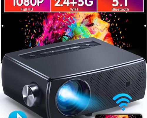 Mini Projector 1080P Full HD, ClokoWe 5G WiFi Bluetooth 15000L Portable Projector 4K Supported with 100“ Screen, Home & Outdoor 300" LED Movie Video Projector for TV Stick, Android, iOS