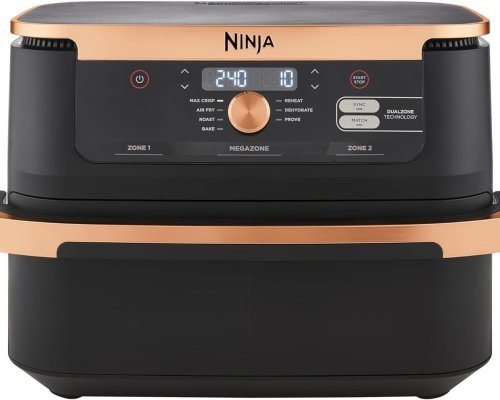 Ninja Foodi FlexDrawer Dual Zone Hot Air Fryer, Airfryer with 10.4 Compartments and Removable Separator, Non-Stick Coating, Dishwasher Safe Basket, 7-in-1, Black & Copper