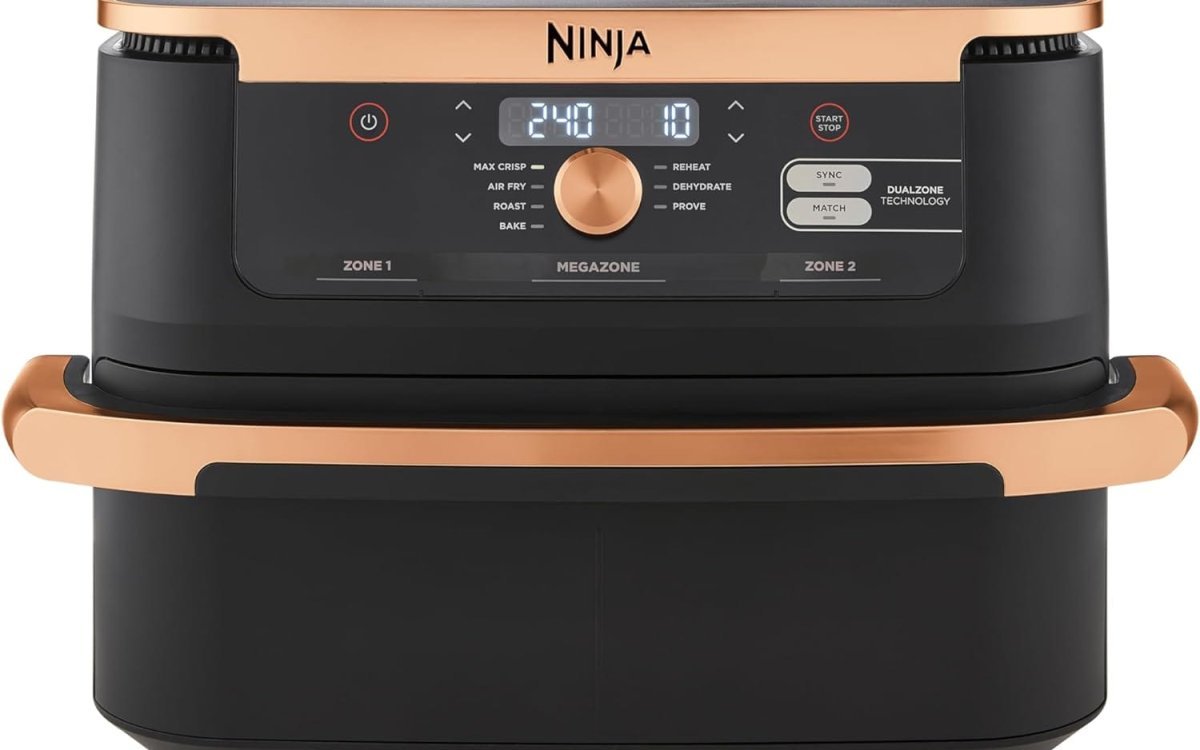 Ninja Foodi FlexDrawer Dual Zone Hot Air Fryer, Airfryer with 10.4 Compartments and Removable Separator, Non-Stick Coating, Dishwasher Safe Basket, 7-in-1, Black & Copper