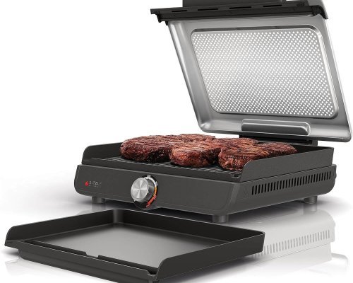 Ninja Griddle and Indoor Grill, 14’’, Electric Grill, For Steak, Burgers, Salmon, Veggies, and More, Pancake Griddle, Nonstick, Dishwasher Safe, 500F, Even Cooking, Silver, GR101