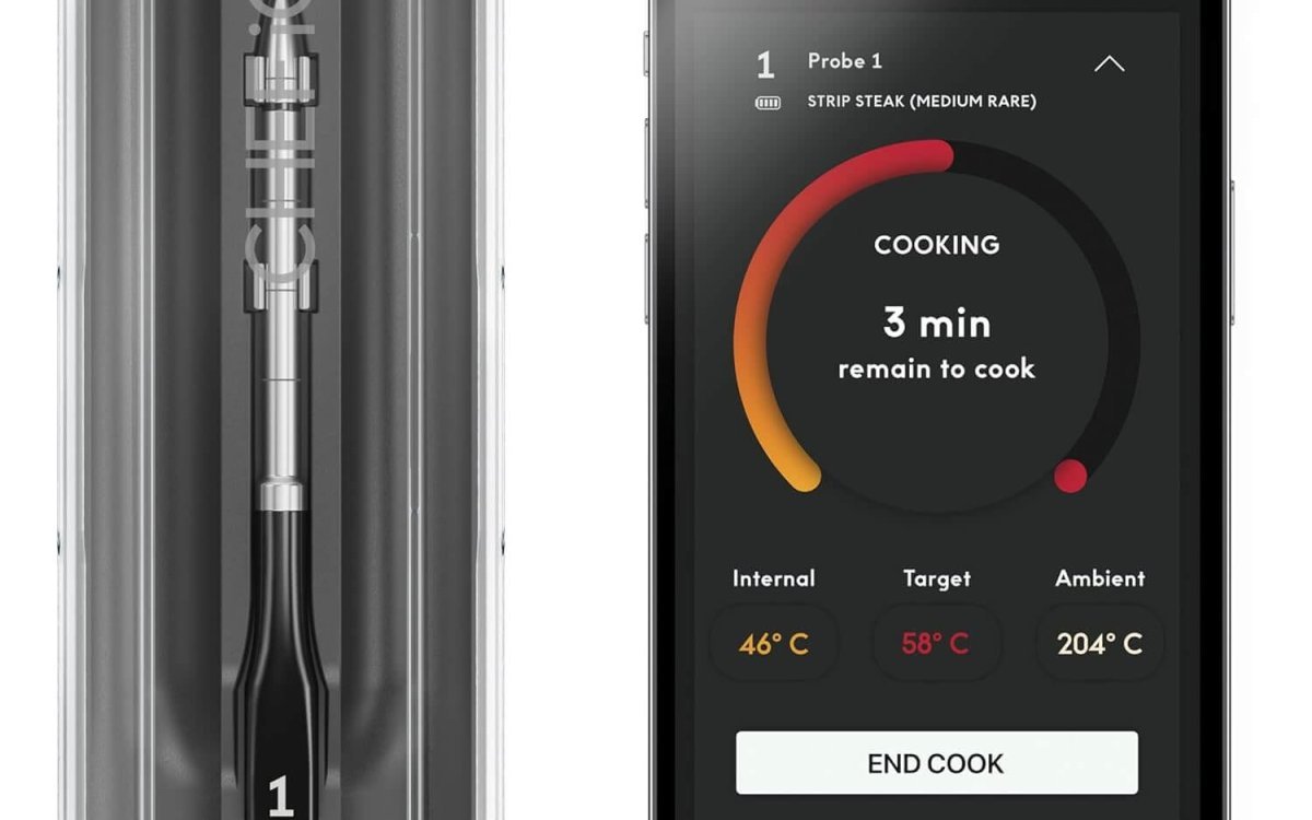 Sense Smart Wireless Meat Thermometer with Ultra-Thin Probe, Unlimited Range Bluetooth Meat Thermometer, Remote Monitoring of BBQ Grill, Oven, Smoker, Air Fryer
