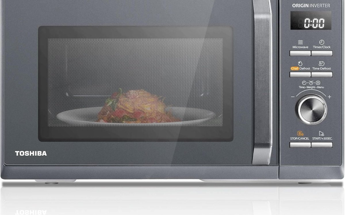 Toshiba 25L Solo 900W Microwave Oven in a Stunning Sleek Morandi Grey Colour. With Origin Inverter, Chef Defrost, 10 Power Levels, 7 Auto Menus, Easy Clean