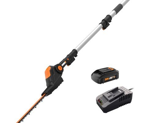 WORX WG252 20" 20V Cordless Hedge Trimmer, Pole Hedge Trimmer Reaches up to 12 Inches with Extended Pole, Electric Bush Trimmer