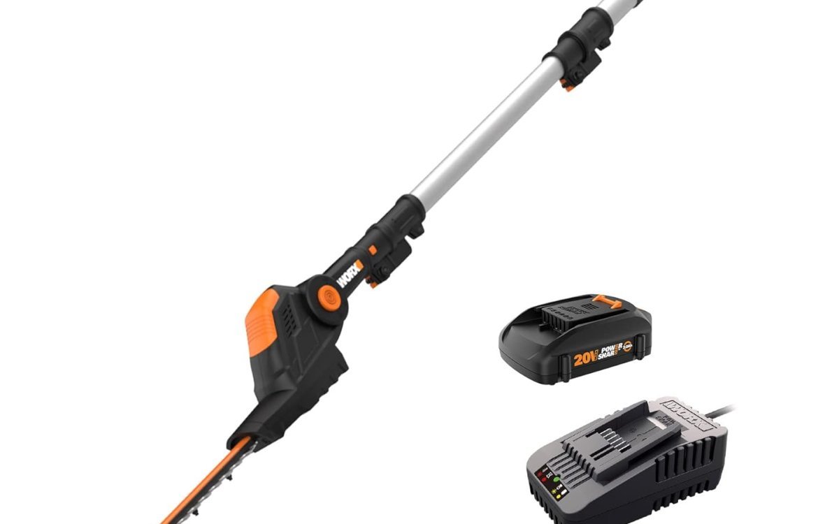 WORX WG252 20" 20V Cordless Hedge Trimmer, Pole Hedge Trimmer Reaches up to 12 Inches with Extended Pole, Electric Bush Trimmer