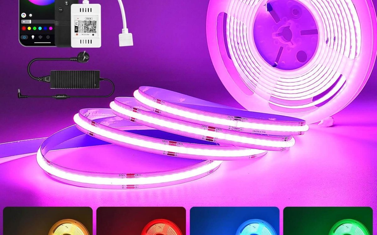 WiFi 10 m Intelligent COB RGB LED Strip Fairy Lights 576LEDs/M 5760LEDs 24V Dimmable LED Strip Light Bar Works with Alexa/Google Home Assistant, Malleable LED Light Set