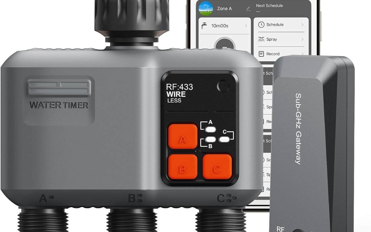 johgee Smart WiFi Water Timer 3 zone for Irrigation with 984 Feet RF Gateway, 3 Outlet Remote Control Sprinkler Hose Timer for Garden Hose, Rain Delay,WiFi Irrigation Sprinkler Controller for Garden